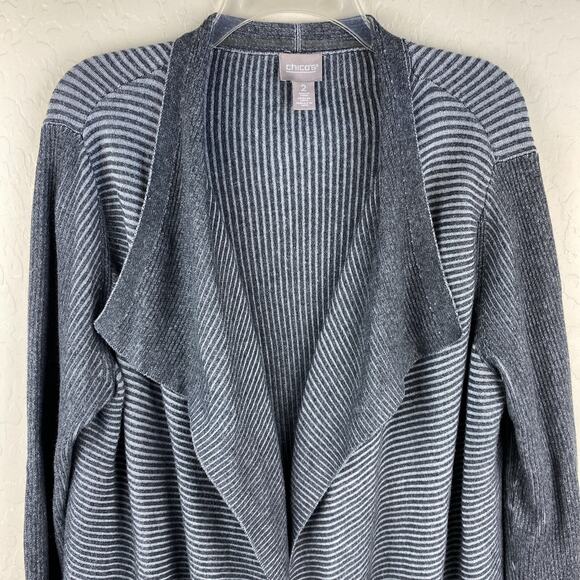 Chico’s Plaited Ribbed Drape Open Front Cardigan Size 2 Womens Size L Cozy Warm - Picture 3 of 11